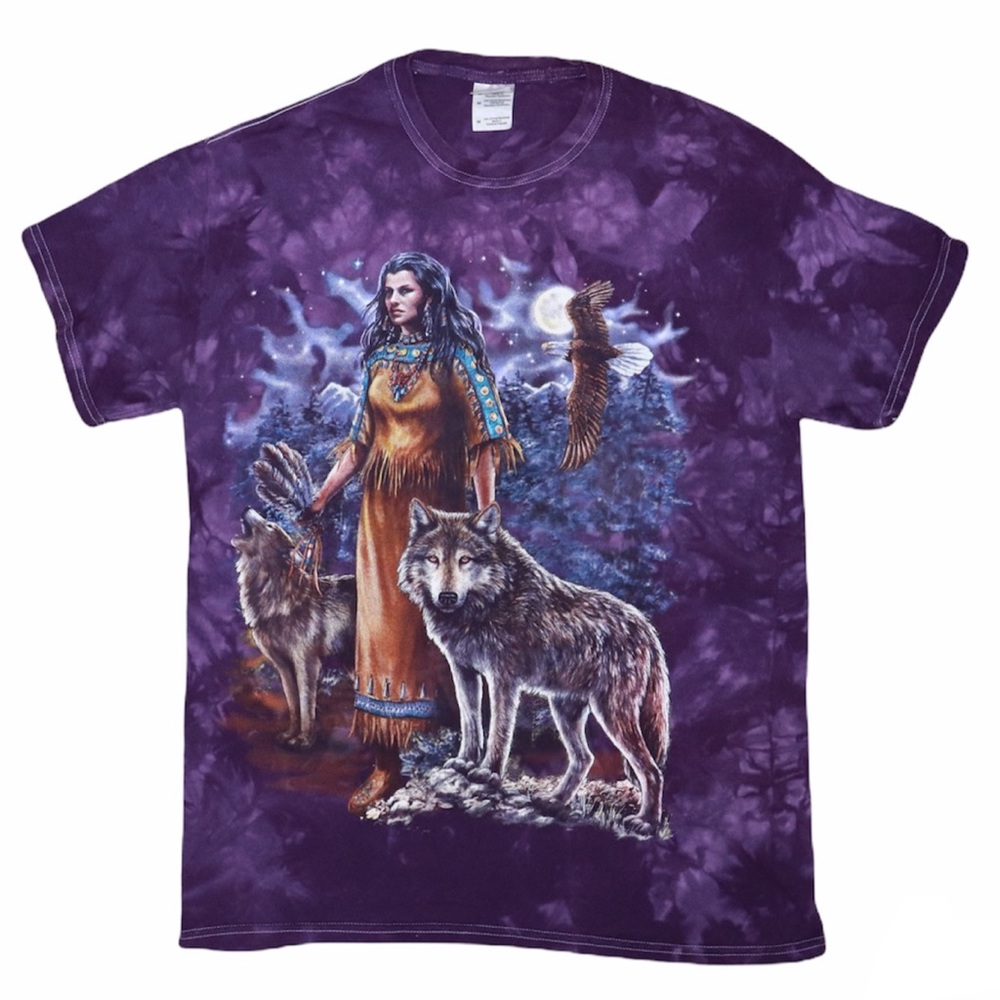 Native American Wolf Eagle Nature Purple Tye Dye Shirt Medium